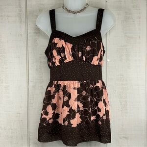 Vintage Mixit Y2k Babydoll‎ Top Size L Sleeveless Dark Floral Forest Fairy Boho